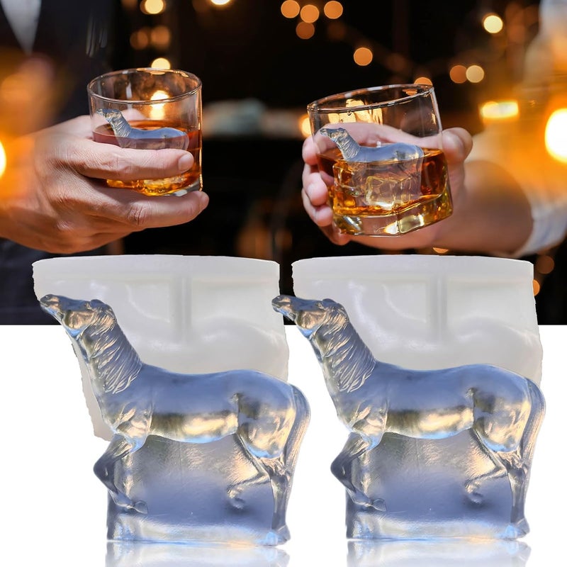 SIUPER 3D Horse Ice Cube Trays - Silicone Mold for Cocktail, Bar; Fun Animal Shape Large Horse Gift Pack of 2 - Image 1